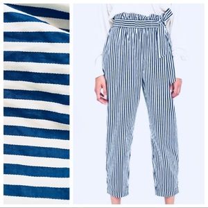 Zara Trafaluc striped paper bag waist pants sz M